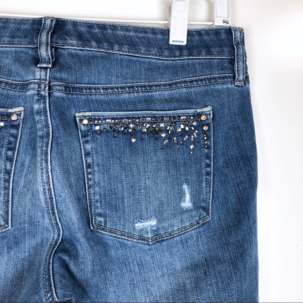 WHBM Distressed Rhinestone Pocket Skinny Jeans 2 - Picture 4 of 5